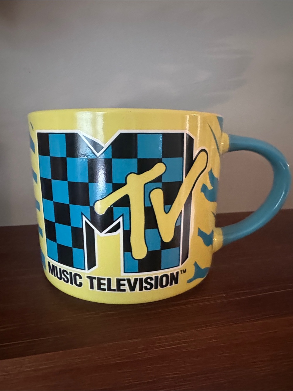 MTV Yellow and Blue Checkerboard Logo Mug